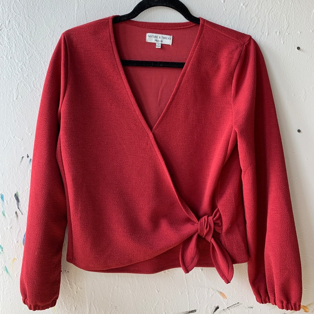 Madewell Thread & Texture Wrap Tie Blouse  - S, Maroon, Great Condition!